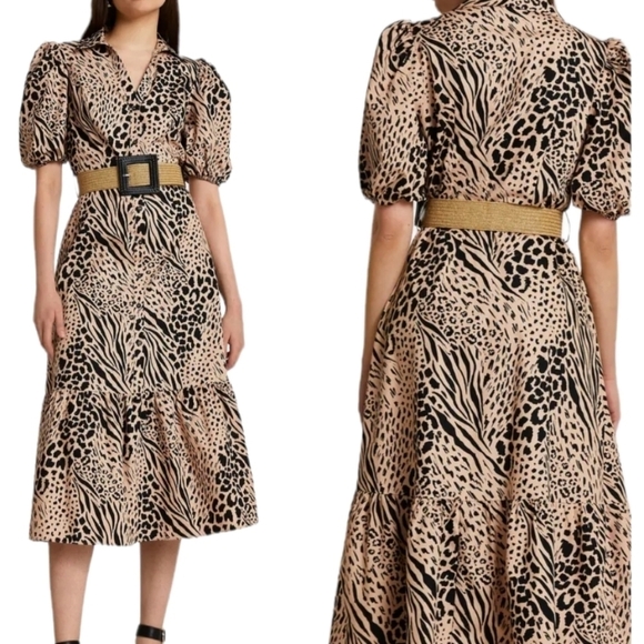 Nwt RIVER ISLAND Mixed Animal‎ Print Belted Cotton Shirtdress Sz 6 - Picture 1 of 9